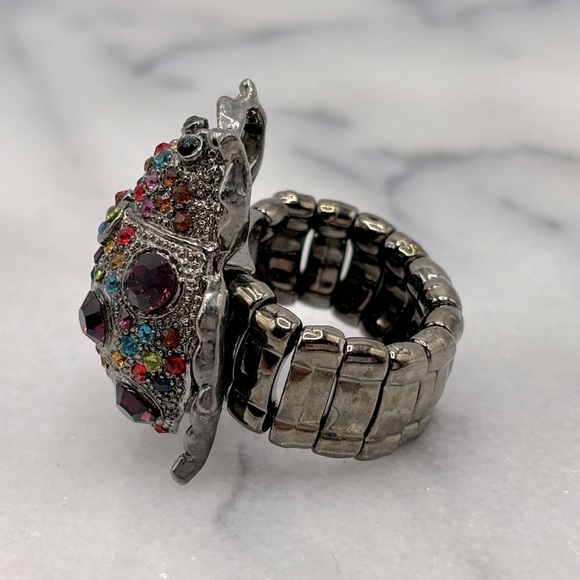 Gunmetal, Silver‎ tone & Multi Crystal Chunky Ladybug Insect Stretch Band Ring - Picture 5 of 7